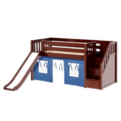 Maxtrix Twin Low Loft Bed With Stairs, Curtain + Slide -Babyletto Store AERIE22 CS