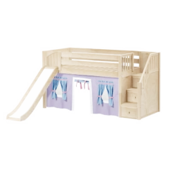 Maxtrix Twin Low Loft Bed With Stairs, Curtain + Slide -Babyletto Store AERIE27 NP