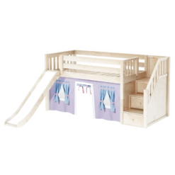 Maxtrix Twin Low Loft Bed With Stairs, Curtain + Slide -Babyletto Store AERIE27 NS