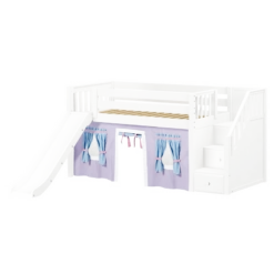 Maxtrix Twin Low Loft Bed With Stairs, Curtain + Slide -Babyletto Store AERIE27 WS