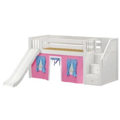 Maxtrix Twin Low Loft Bed With Stairs, Curtain + Slide -Babyletto Store AERIE28 WS bf19d058 6d85 4b1c 9a76 8ed8180144c7