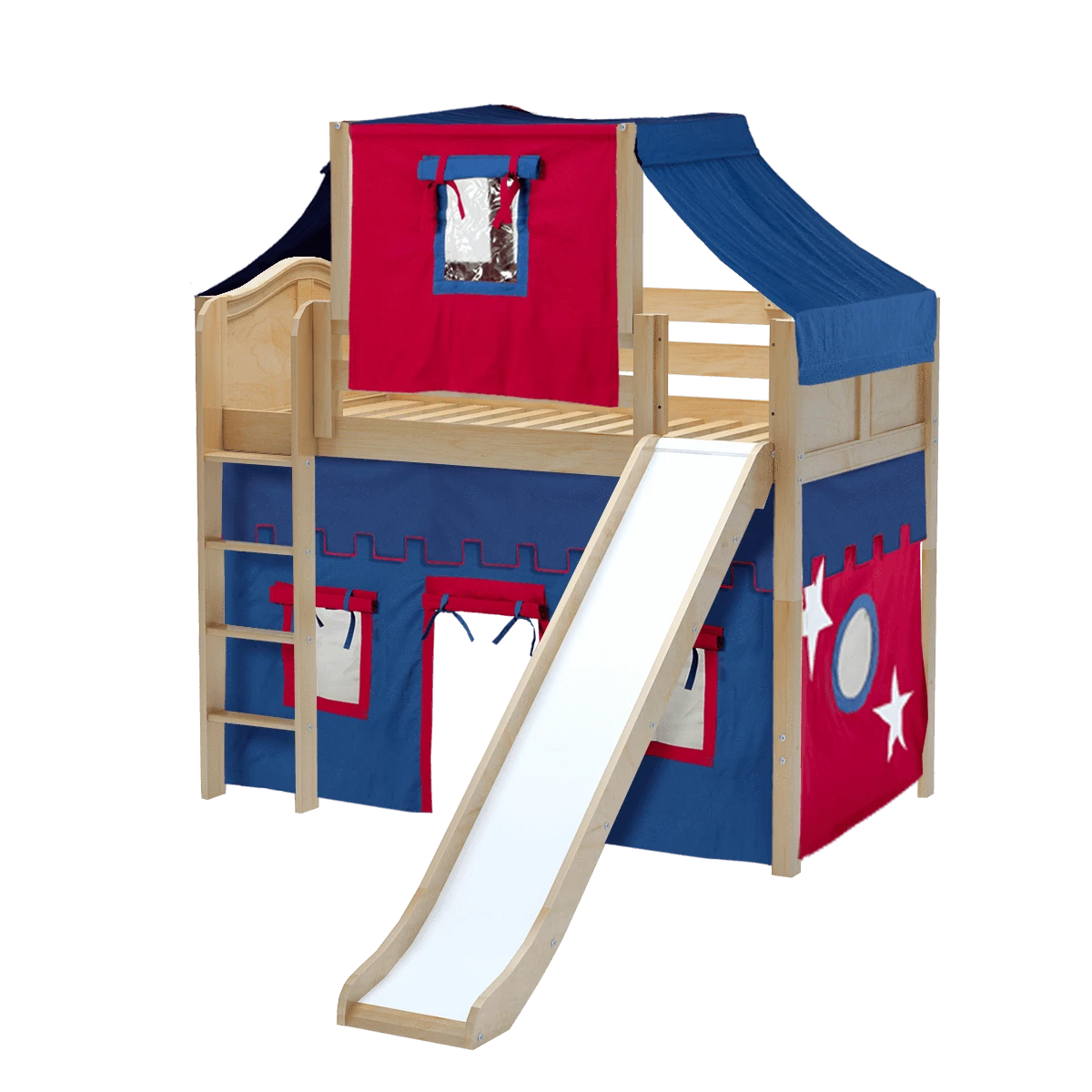 Maxtrix Twin Mid Loft Bed With Straight Ladder, Curtain, Top Tent + Slide 9 Maxtrix Twin Mid Loft Bed With Straight Ladder, Curtain, Top Tent + Slide - Image 7