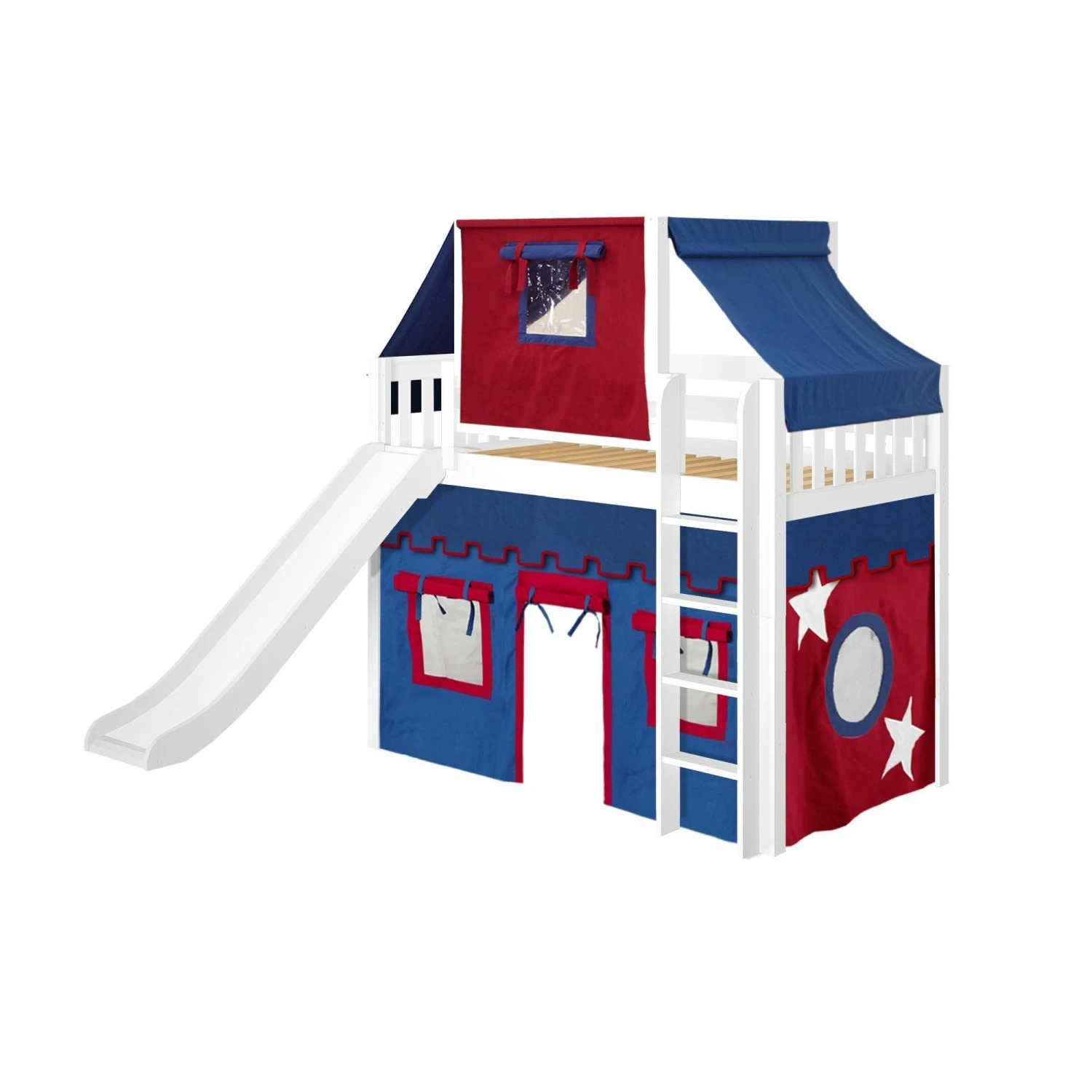 Maxtrix Twin Mid Loft Bed With Straight Ladder, Curtain, Top Tent + Slide 16 Maxtrix Twin Mid Loft Bed With Straight Ladder, Curtain, Top Tent + Slide - Image 14