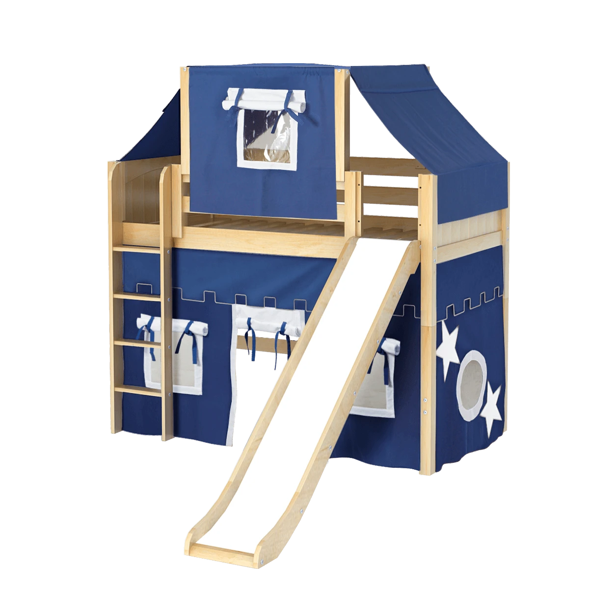 Maxtrix Twin Mid Loft Bed With Straight Ladder, Curtain, Top Tent + Slide 14 Maxtrix Twin Mid Loft Bed With Straight Ladder, Curtain, Top Tent + Slide - Image 12