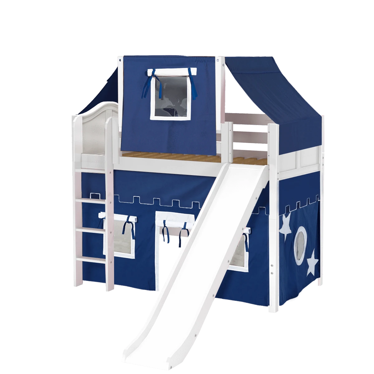 Maxtrix Twin Mid Loft Bed With Straight Ladder, Curtain, Top Tent + Slide 12 Maxtrix Twin Mid Loft Bed With Straight Ladder, Curtain, Top Tent + Slide - Image 10