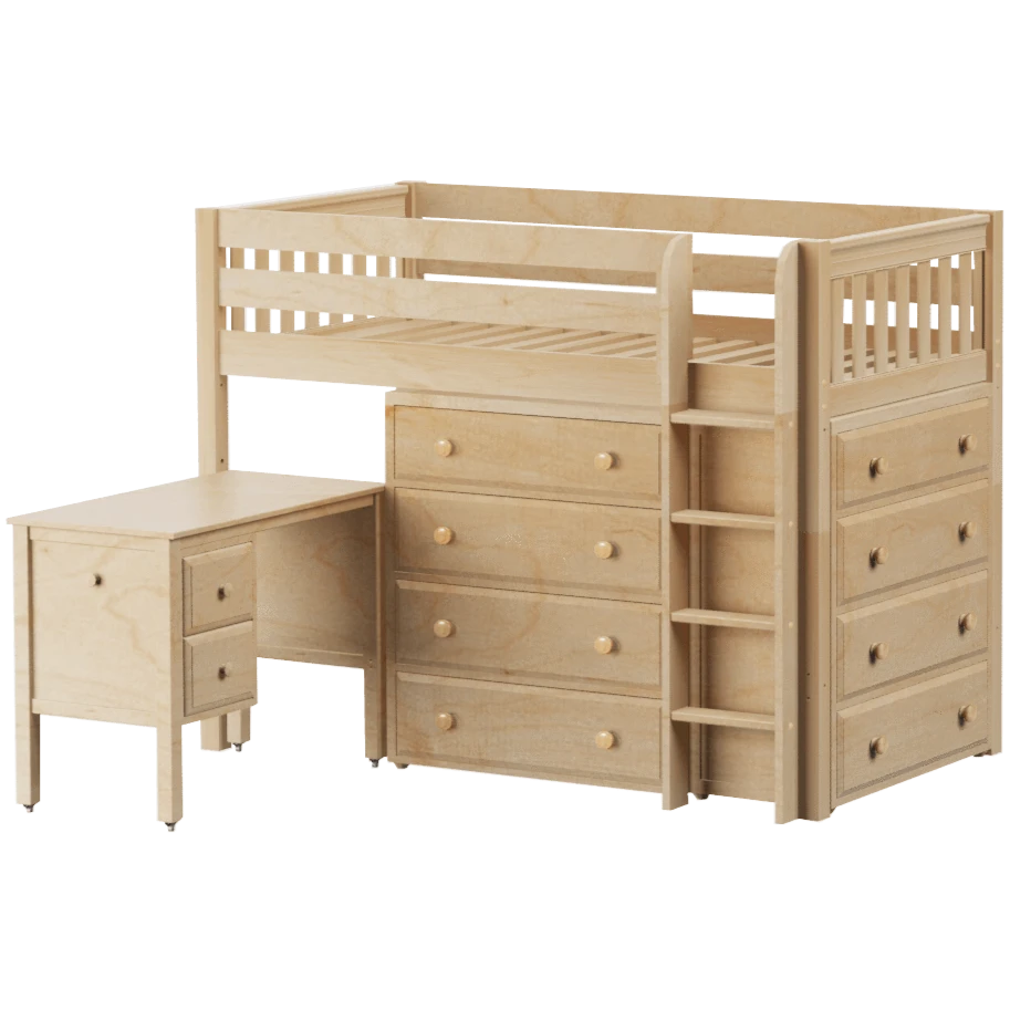 Maxtrix Twin Mid Loft Bed With Straight Ladder, Storage + Desk 3 Maxtrix Twin Mid Loft Bed With Straight Ladder, Storage + Desk