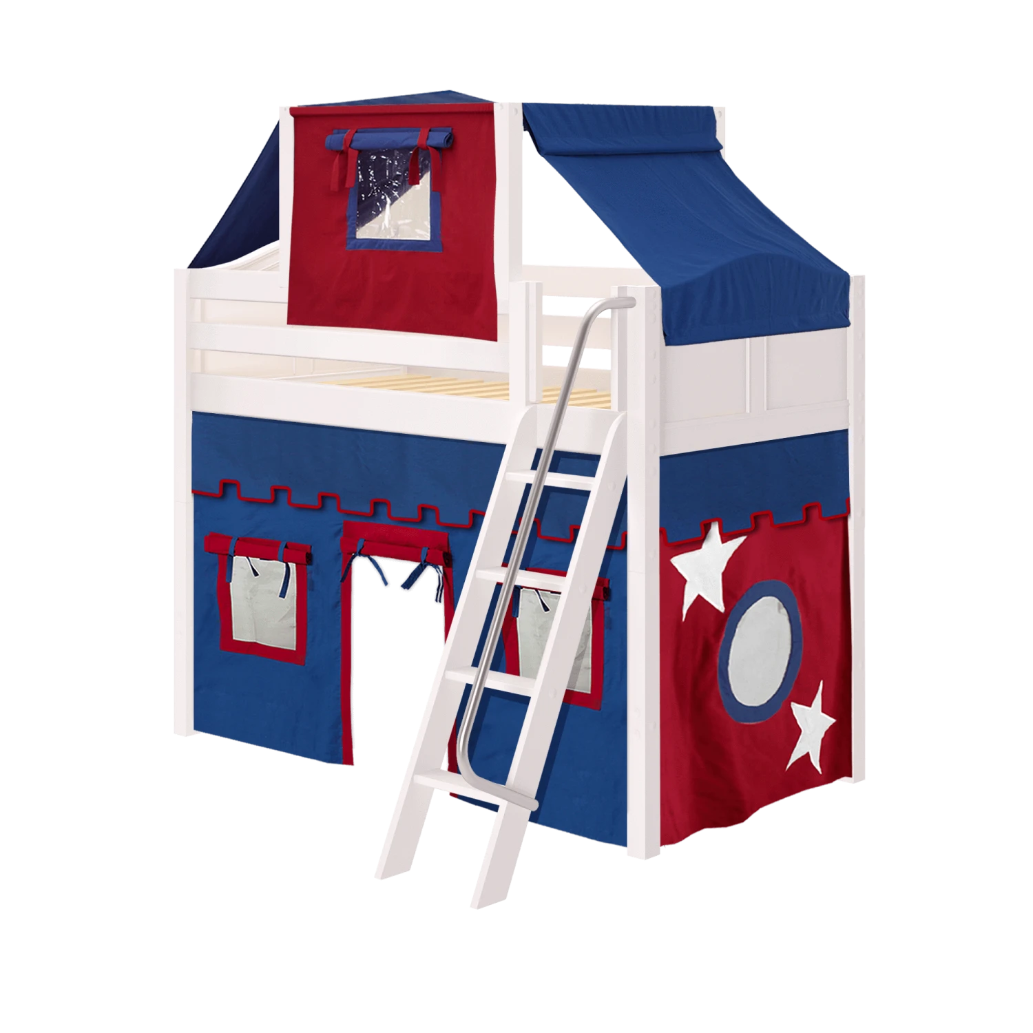 Maxtrix Twin Mid Loft Bed With Angled Ladder, Curtain + Top Tent 4 Maxtrix Twin Mid Loft Bed With Angled Ladder, Curtain + Top Tent - Image 2