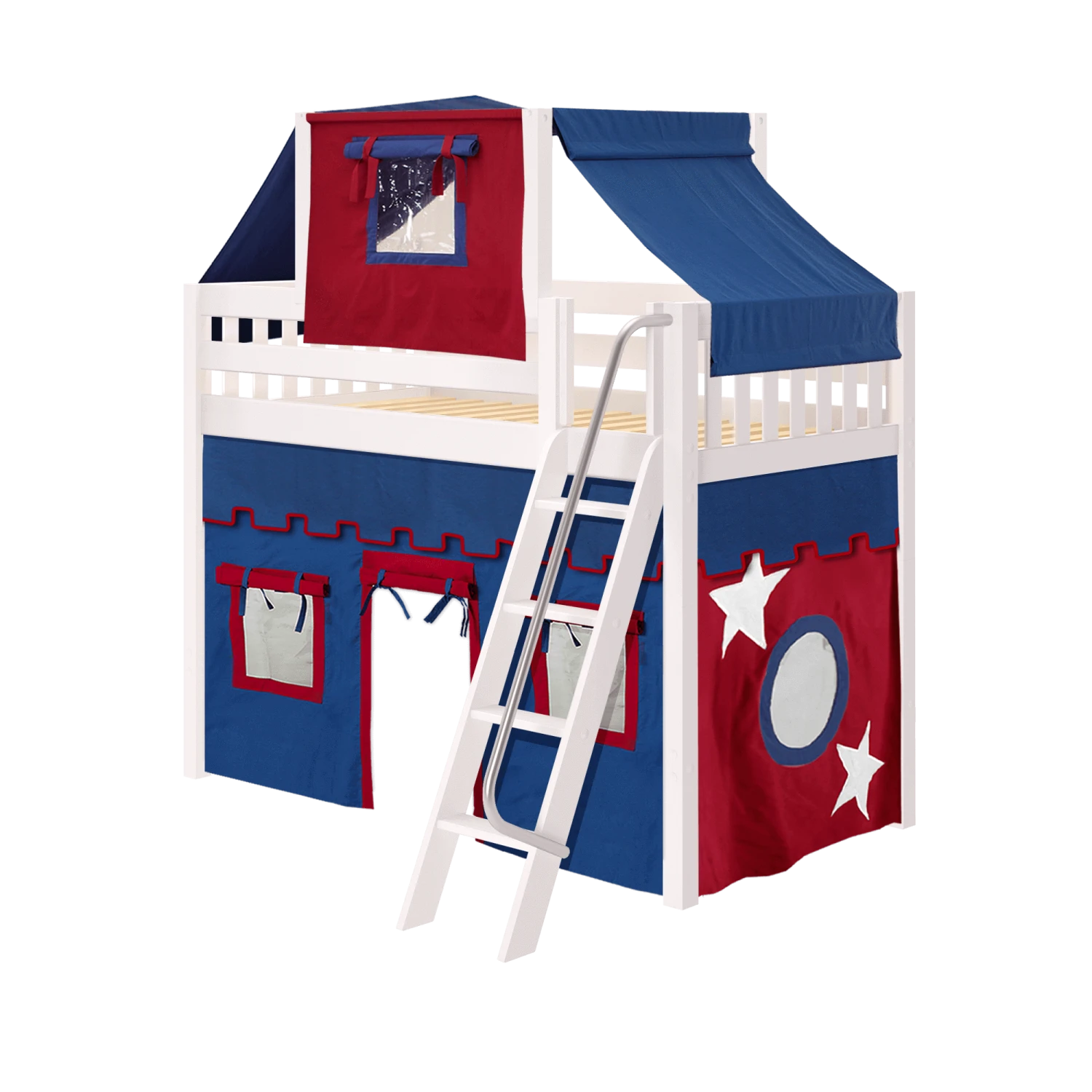 Maxtrix Twin Mid Loft Bed With Angled Ladder, Curtain + Top Tent 6 Maxtrix Twin Mid Loft Bed With Angled Ladder, Curtain + Top Tent - Image 4