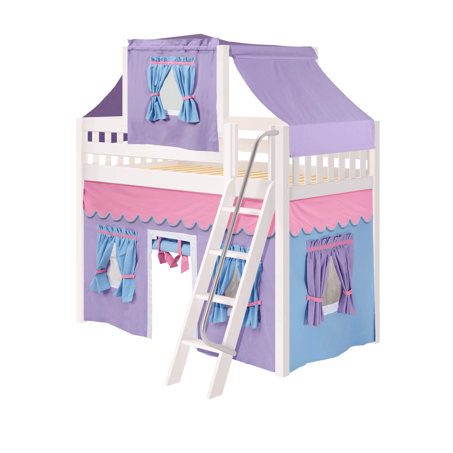 Maxtrix Twin Mid Loft Bed With Angled Ladder, Curtain + Top Tent 7 Maxtrix Twin Mid Loft Bed With Angled Ladder, Curtain + Top Tent - Image 5