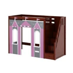 Maxtrix Twin High Loft Bed With Stairs + Playhouse Panels -Babyletto Store COLISEUM 077 CP