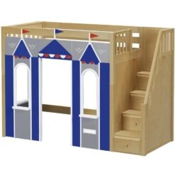 Maxtrix Twin High Loft Bed With Stairs + Playhouse Panels -Babyletto Store COLISEUM 077 NS