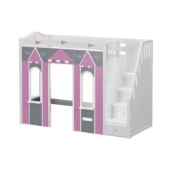 Maxtrix Twin High Loft Bed With Stairs + Playhouse Panels -Babyletto Store COLISEUM 077 WC