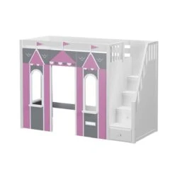 Maxtrix Twin High Loft Bed With Stairs + Playhouse Panels -Babyletto Store COLISEUM 077 WP