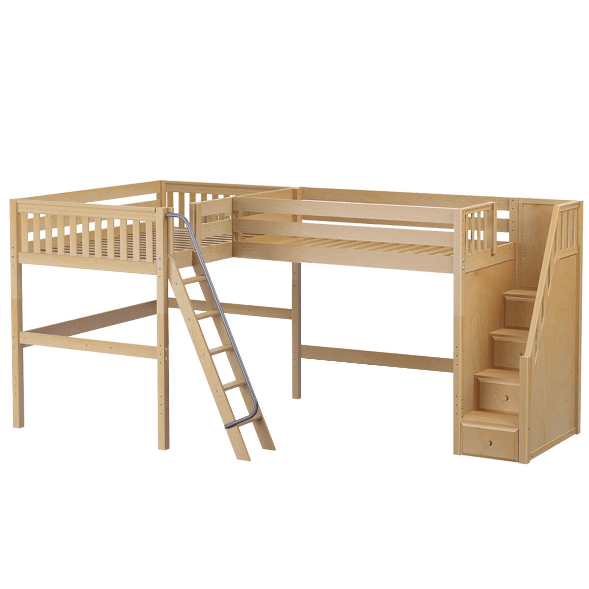 Maxtrix Twin Full High Corner Loft Bed With Ladder + Stairs - R 3 Maxtrix Twin Full High Corner Loft Bed With Ladder + Stairs - R