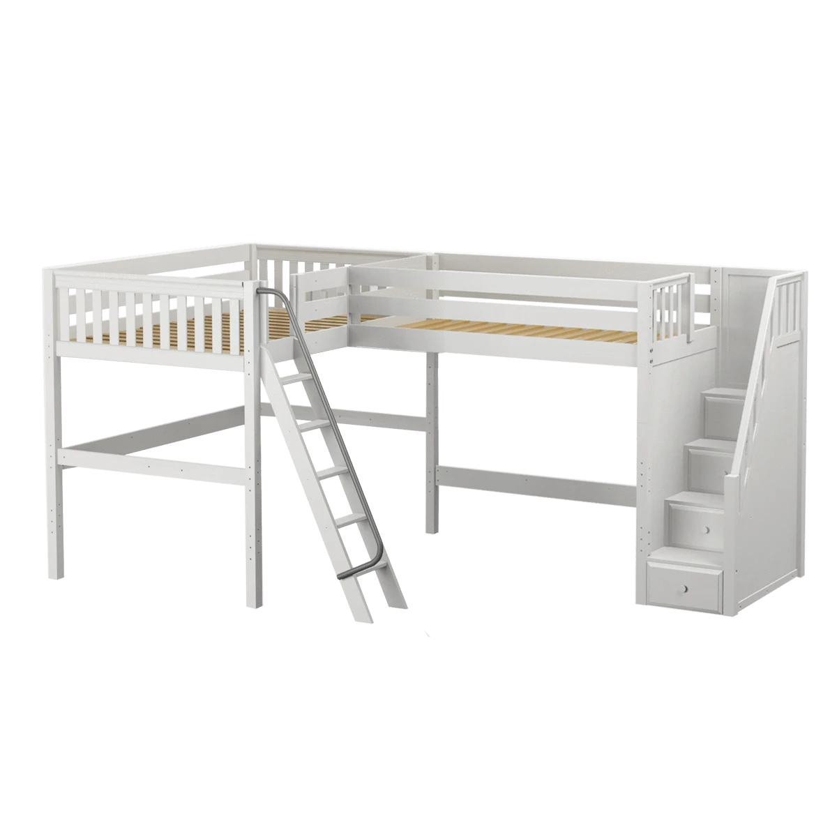 Maxtrix Twin Full High Corner Loft Bed With Ladder + Stairs - R 5 Maxtrix Twin Full High Corner Loft Bed With Ladder + Stairs - R - Image 3