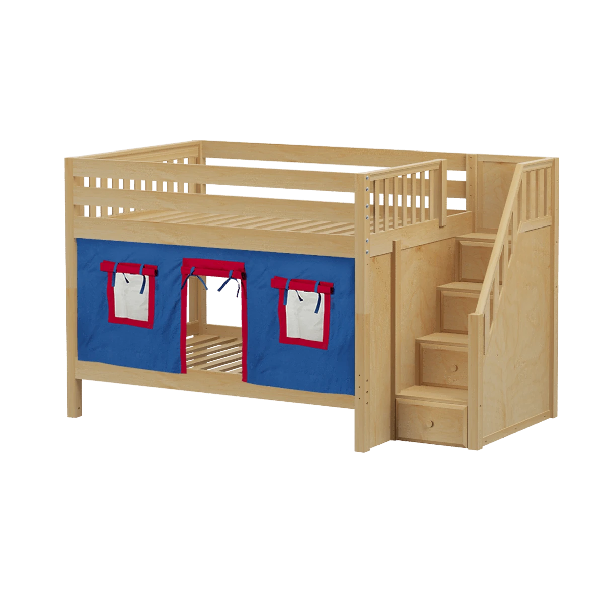 Maxtrix Full Low Bunk Bed With Stairs + Curtain 3 Maxtrix Full Low Bunk Bed With Stairs + Curtain