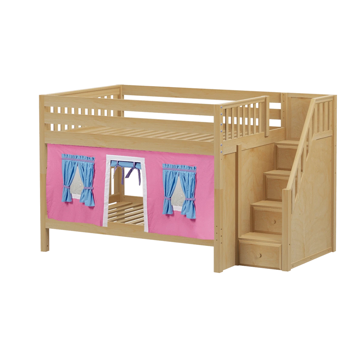 Maxtrix Full Low Bunk Bed With Stairs + Curtain 10 Maxtrix Full Low Bunk Bed With Stairs + Curtain - Image 8