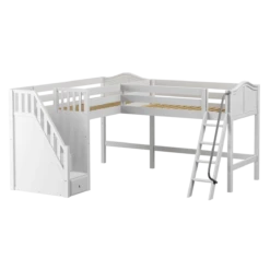Maxtrix Twin Medium Corner Loft Bed With Ladder + Stairs - L -Babyletto Store DOS WC