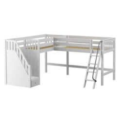 Maxtrix Twin Medium Corner Loft Bed With Ladder + Stairs - L -Babyletto Store DOS WS
