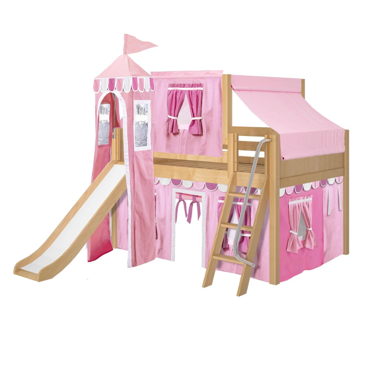 Maxtrix Full Low Loft Bed With Angled Ladder, Curtain, Top Tent, Tower + Slide 18 Maxtrix Full Low Loft Bed With Angled Ladder, Curtain, Top Tent, Tower + Slide - Image 16