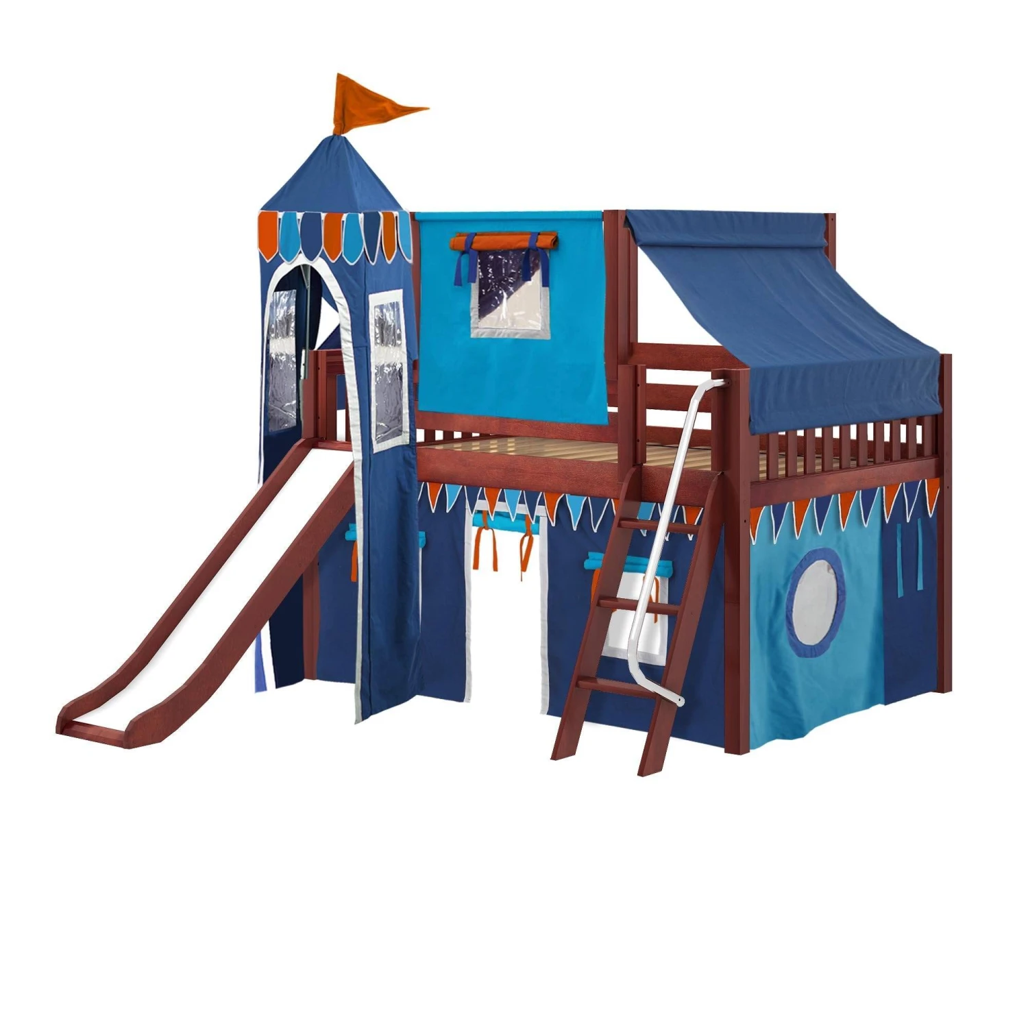 Maxtrix Full Low Loft Bed With Angled Ladder, Curtain, Top Tent, Tower + Slide 13 Maxtrix Full Low Loft Bed With Angled Ladder, Curtain, Top Tent, Tower + Slide - Image 11