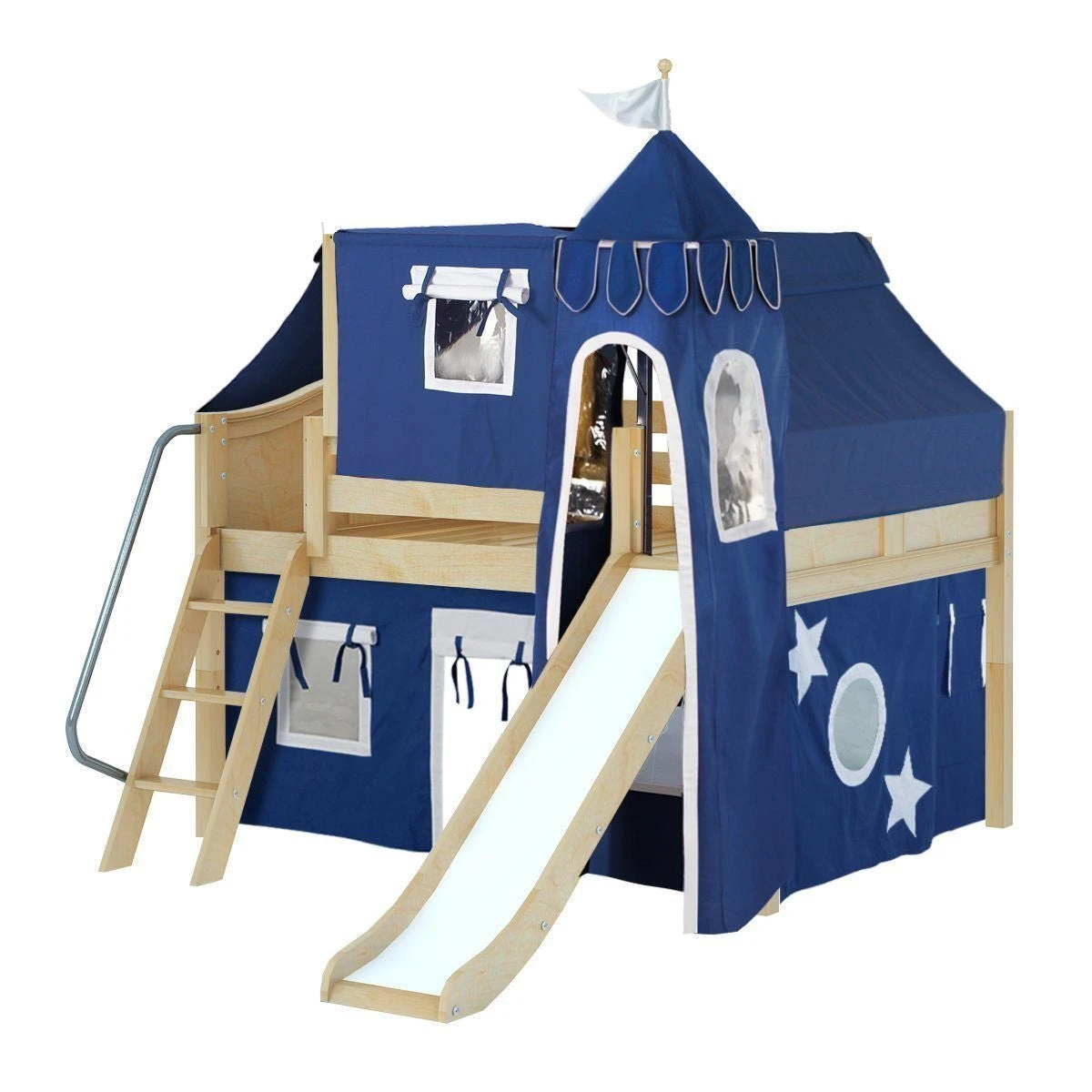 Maxtrix Full Low Loft Bed With Angled Ladder, Curtain, Top Tent, Tower + Slide 17 Maxtrix Full Low Loft Bed With Angled Ladder, Curtain, Top Tent, Tower + Slide - Image 15