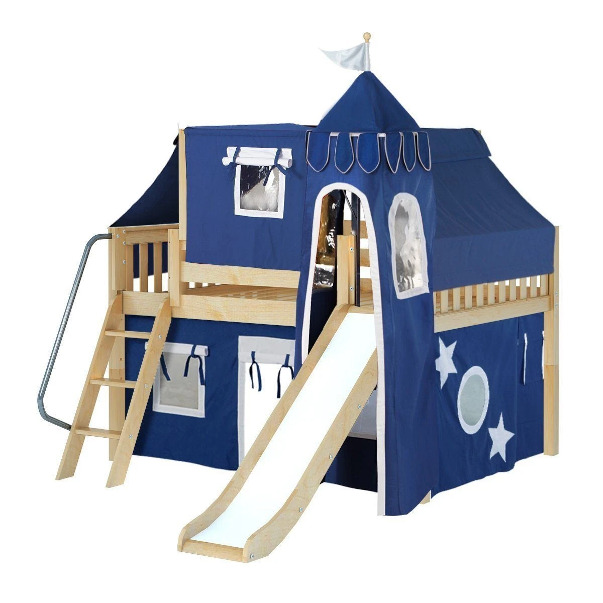 Maxtrix Full Low Loft Bed With Angled Ladder, Curtain, Top Tent, Tower + Slide 11 Maxtrix Full Low Loft Bed With Angled Ladder, Curtain, Top Tent, Tower + Slide - Image 9