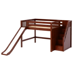 Maxtrix Full Mid Loft Bed With Stairs + Slide