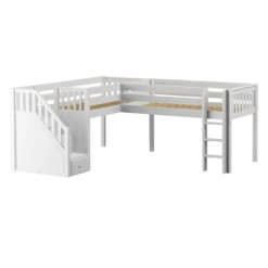 Maxtrix Twin Low Corner Loft Bed With Ladder + Stairs - L -Babyletto Store FLIPFLOP WS