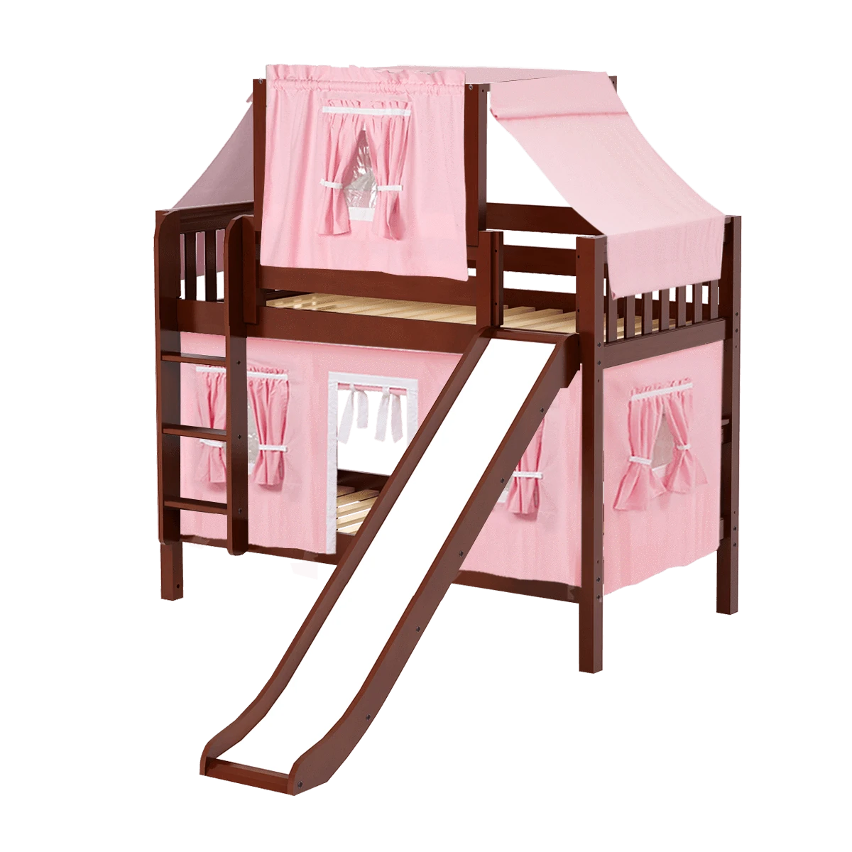 Maxtrix Twin Low Bunk Bed With Straight Ladder, Curtain, Top Tent + Slide 18 Maxtrix Twin Low Bunk Bed With Straight Ladder, Curtain, Top Tent + Slide - Image 16