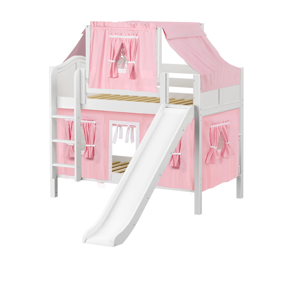 Maxtrix Twin Low Bunk Bed With Straight Ladder, Curtain, Top Tent + Slide 19 Maxtrix Twin Low Bunk Bed With Straight Ladder, Curtain, Top Tent + Slide - Image 17
