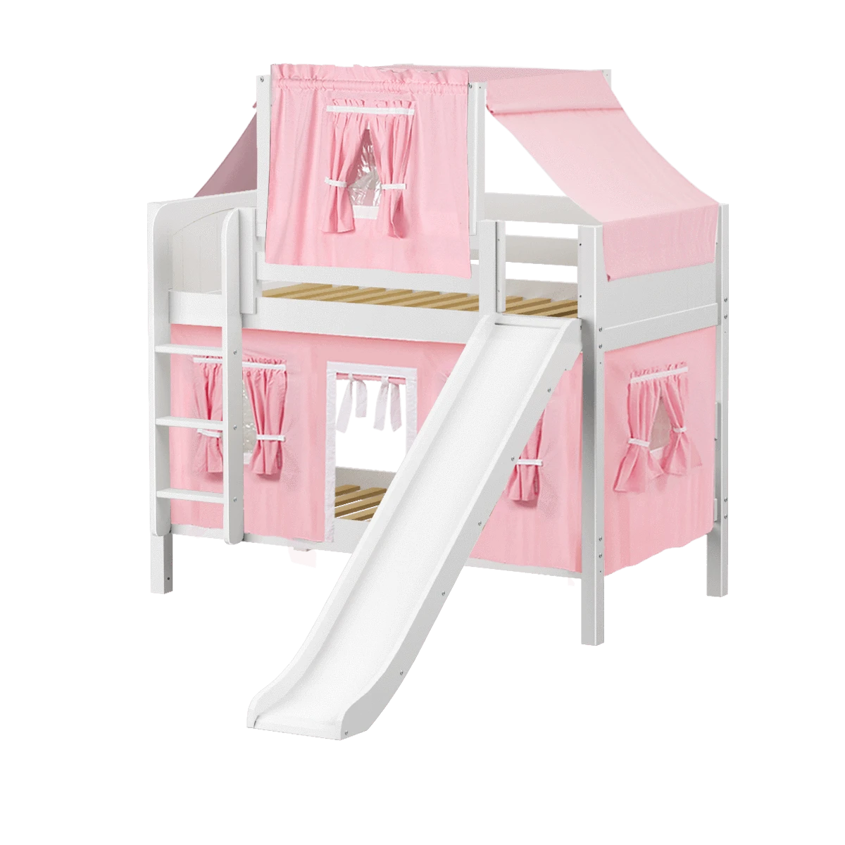Maxtrix Twin Low Bunk Bed With Straight Ladder, Curtain, Top Tent + Slide 20 Maxtrix Twin Low Bunk Bed With Straight Ladder, Curtain, Top Tent + Slide - Image 18