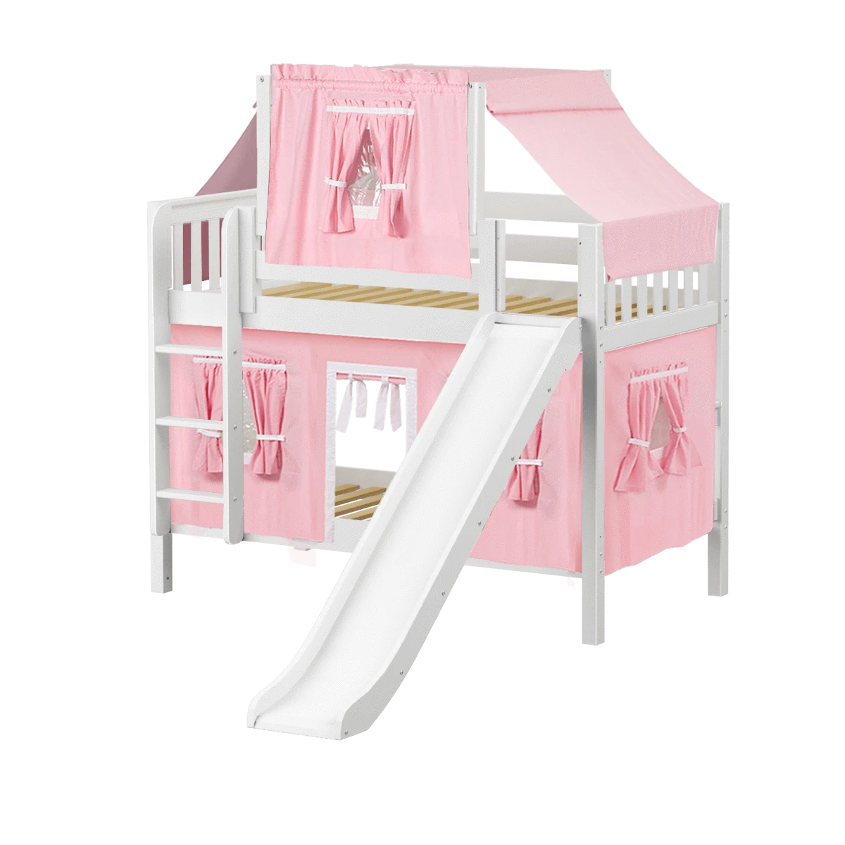 Maxtrix Twin Low Bunk Bed With Straight Ladder, Curtain, Top Tent + Slide 21 Maxtrix Twin Low Bunk Bed With Straight Ladder, Curtain, Top Tent + Slide - Image 19