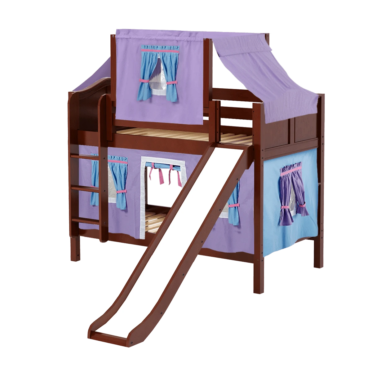 Maxtrix Twin Low Bunk Bed With Straight Ladder, Curtain, Top Tent + Slide 4 Maxtrix Twin Low Bunk Bed With Straight Ladder, Curtain, Top Tent + Slide - Image 2
