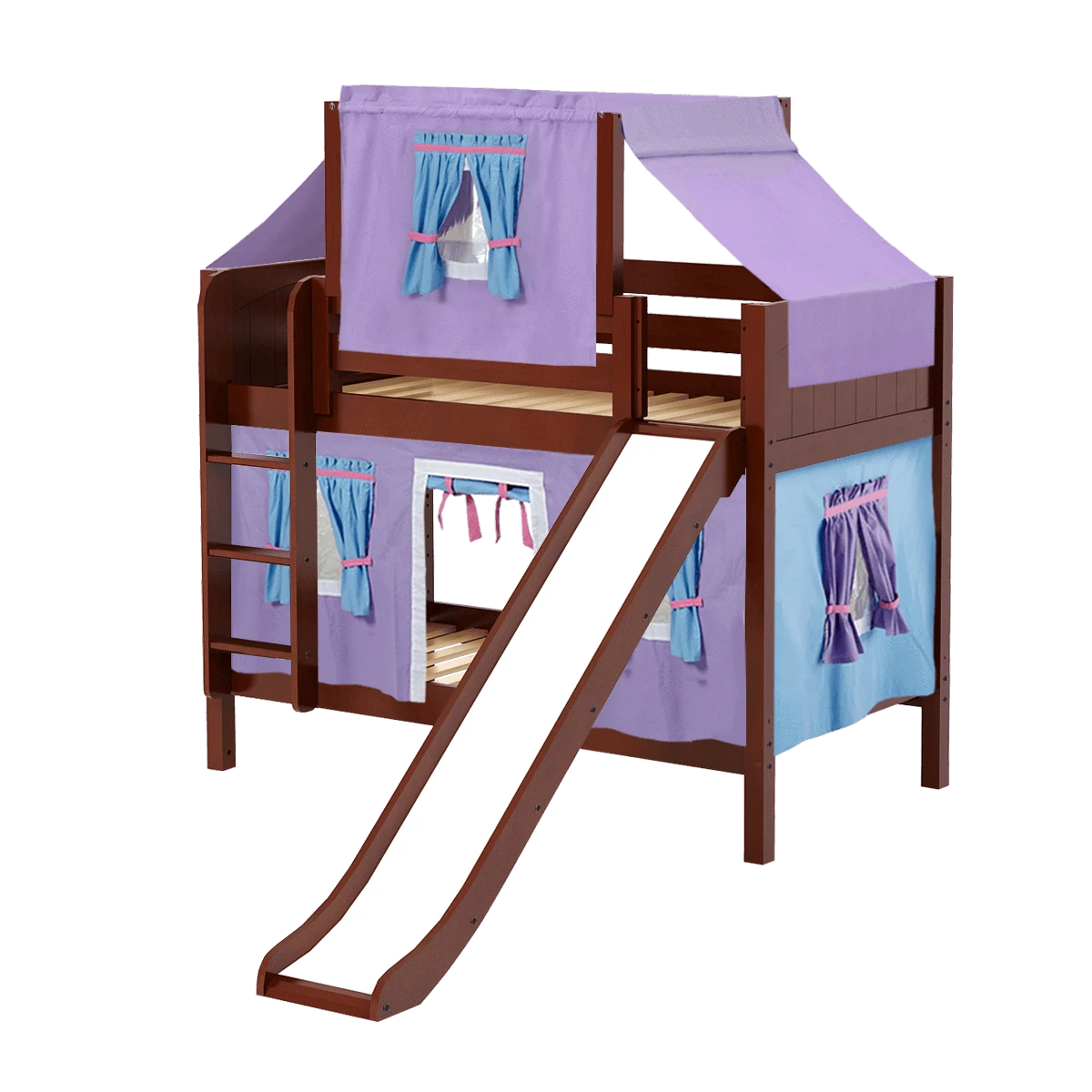 Maxtrix Twin Low Bunk Bed With Straight Ladder, Curtain, Top Tent + Slide 5 Maxtrix Twin Low Bunk Bed With Straight Ladder, Curtain, Top Tent + Slide - Image 3