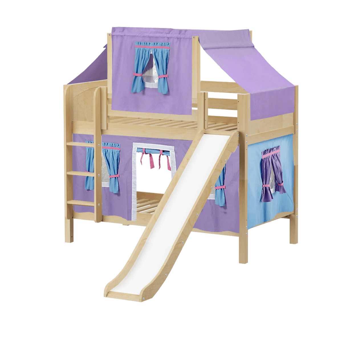 Maxtrix Twin Low Bunk Bed With Straight Ladder, Curtain, Top Tent + Slide 11 Maxtrix Twin Low Bunk Bed With Straight Ladder, Curtain, Top Tent + Slide - Image 9