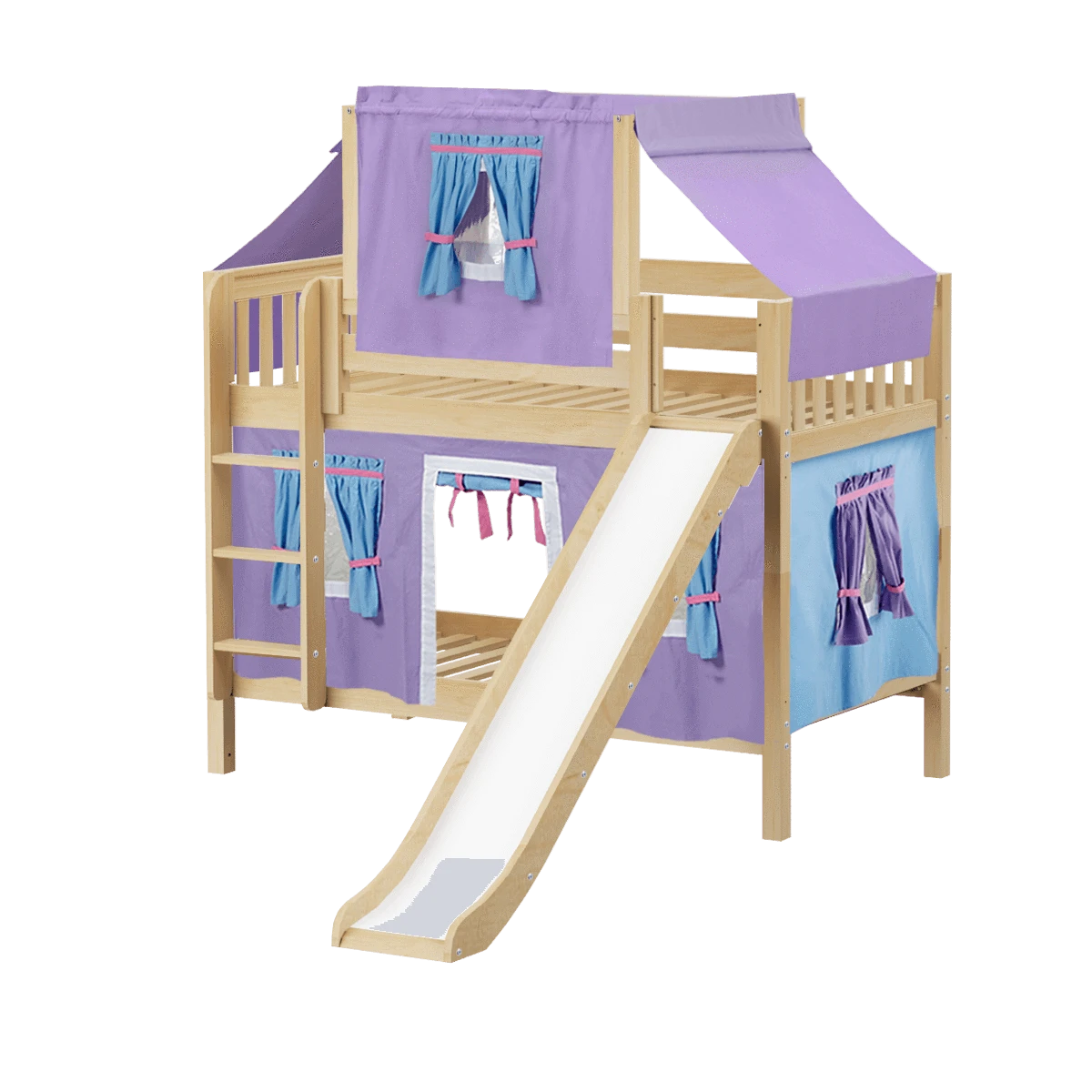 Maxtrix Twin Low Bunk Bed With Straight Ladder, Curtain, Top Tent + Slide 12 Maxtrix Twin Low Bunk Bed With Straight Ladder, Curtain, Top Tent + Slide - Image 10