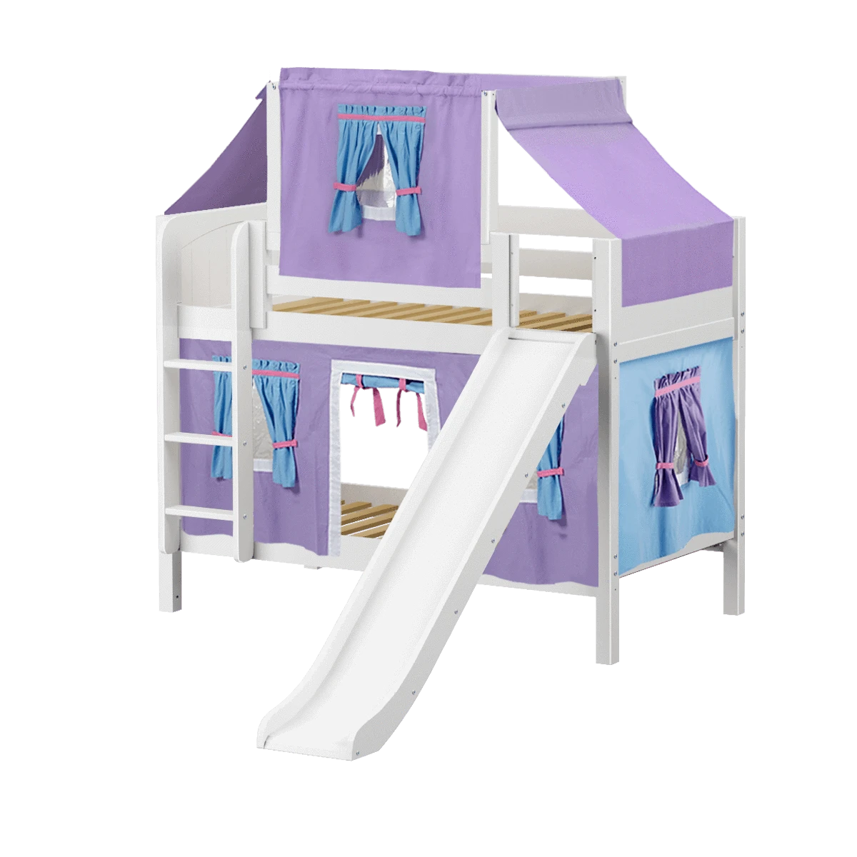 Maxtrix Twin Low Bunk Bed With Straight Ladder, Curtain, Top Tent + Slide 8 Maxtrix Twin Low Bunk Bed With Straight Ladder, Curtain, Top Tent + Slide - Image 6