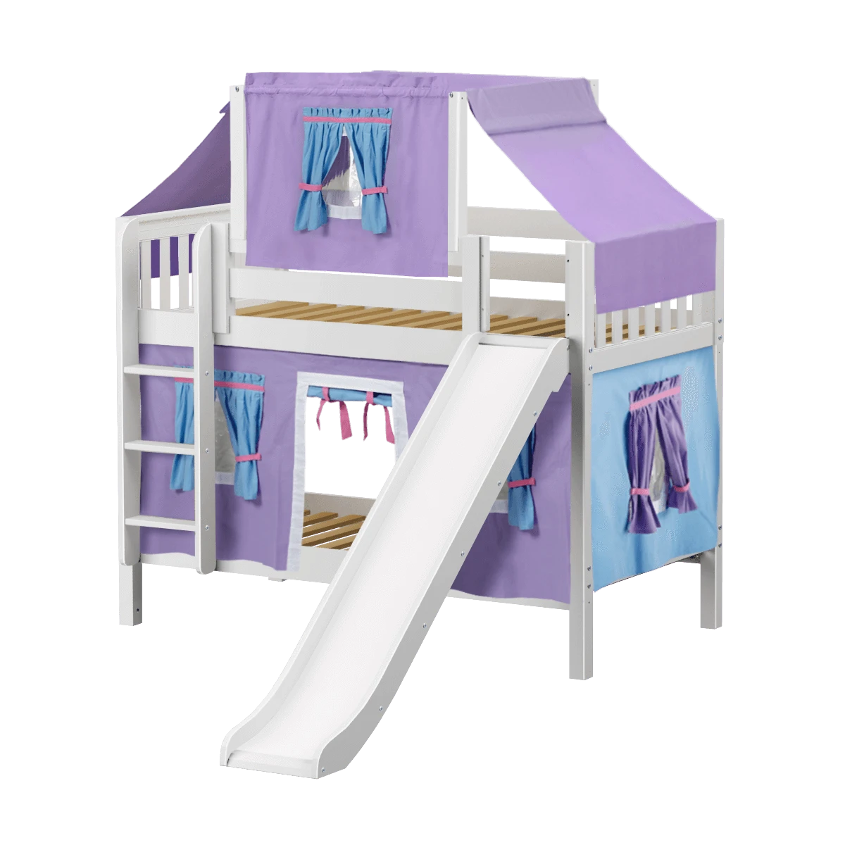 Maxtrix Twin Low Bunk Bed With Straight Ladder, Curtain, Top Tent + Slide 9 Maxtrix Twin Low Bunk Bed With Straight Ladder, Curtain, Top Tent + Slide - Image 7