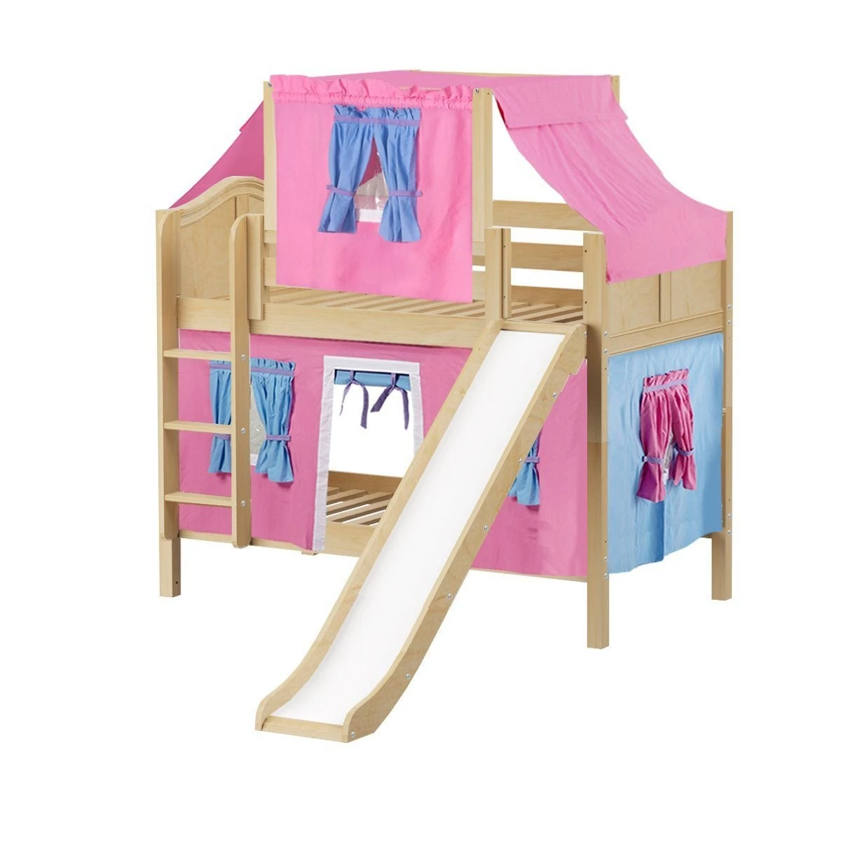 Maxtrix Twin Low Bunk Bed With Straight Ladder, Curtain, Top Tent + Slide 13 Maxtrix Twin Low Bunk Bed With Straight Ladder, Curtain, Top Tent + Slide - Image 11