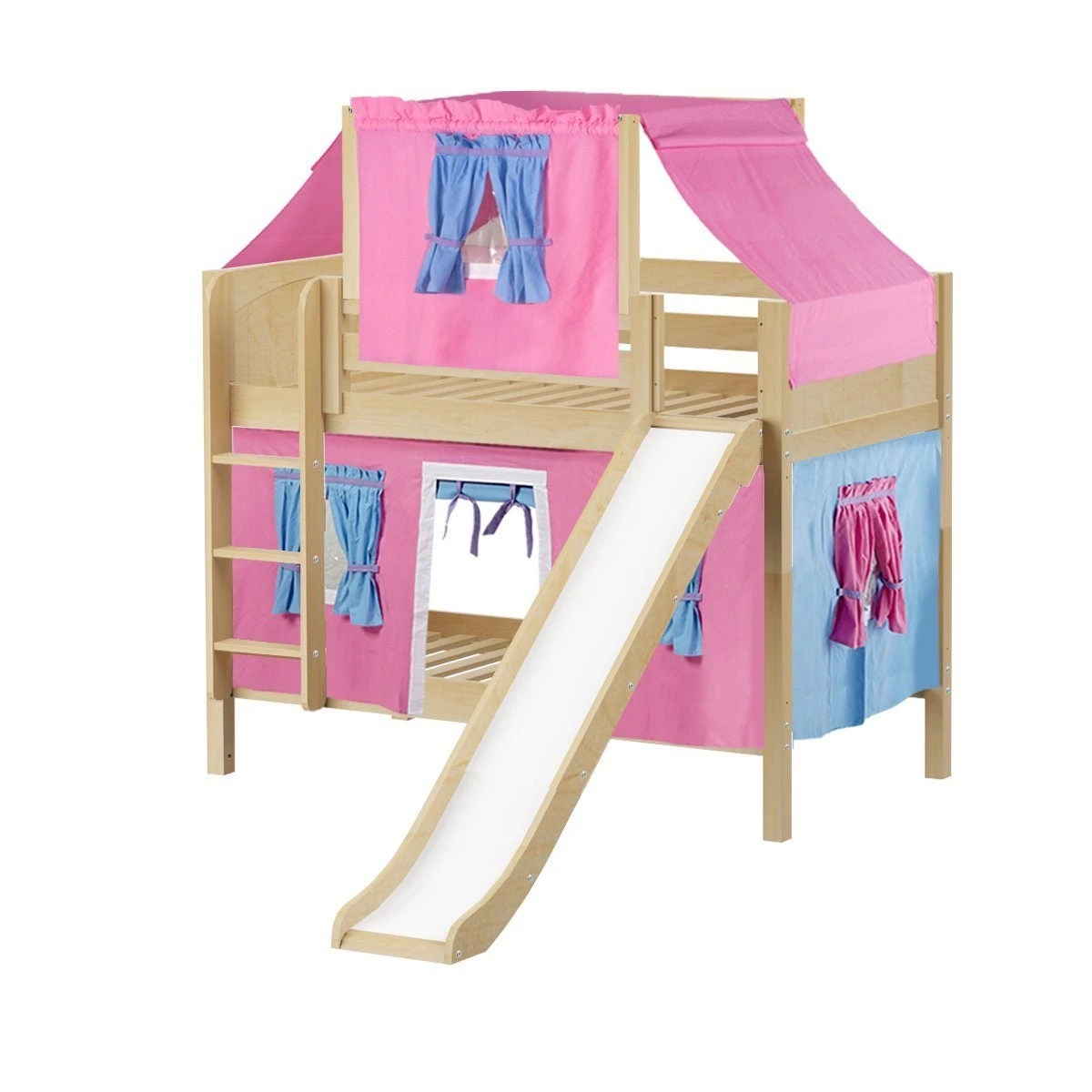 Maxtrix Twin Low Bunk Bed With Straight Ladder, Curtain, Top Tent + Slide 14 Maxtrix Twin Low Bunk Bed With Straight Ladder, Curtain, Top Tent + Slide - Image 12