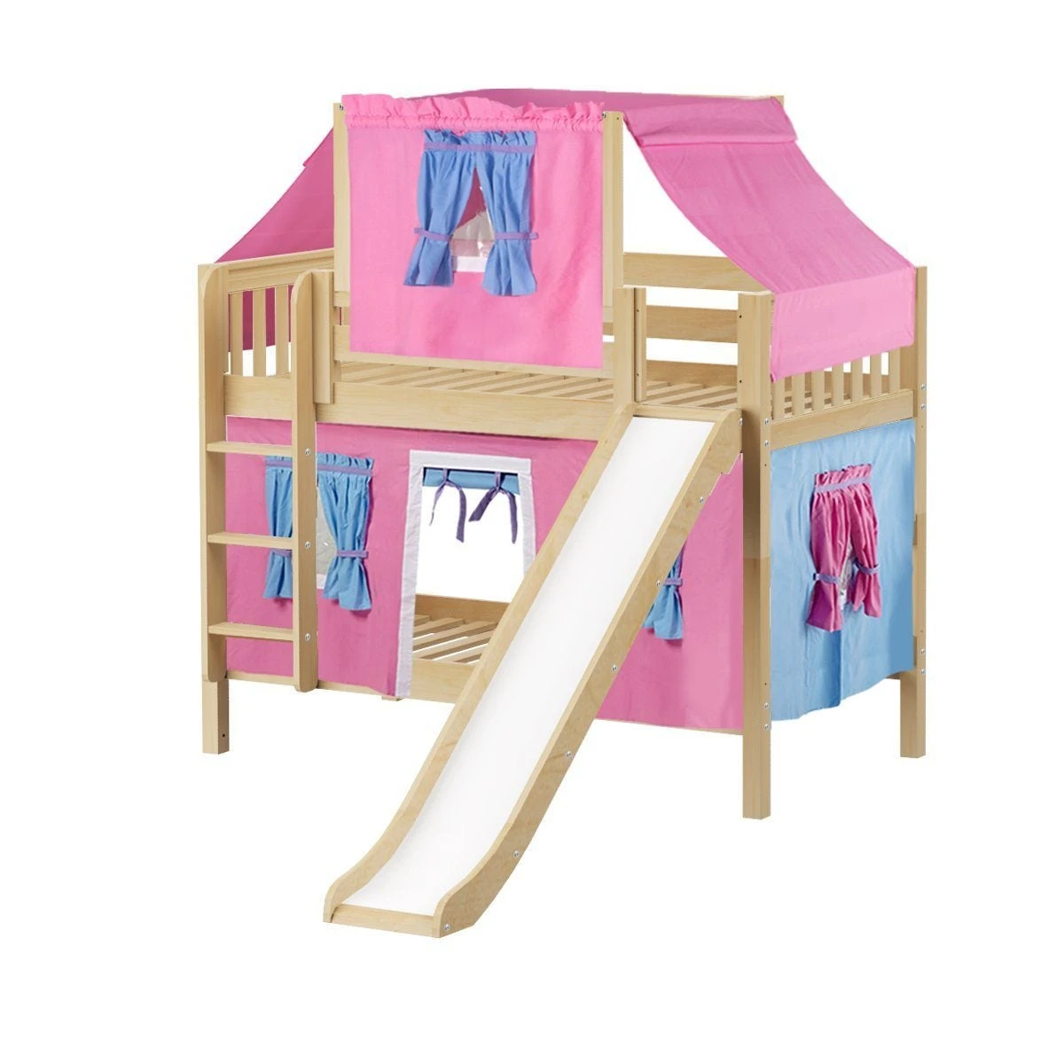 Maxtrix Twin Low Bunk Bed With Straight Ladder, Curtain, Top Tent + Slide 15 Maxtrix Twin Low Bunk Bed With Straight Ladder, Curtain, Top Tent + Slide - Image 13