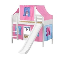 Maxtrix Twin Low Bunk Bed With Straight Ladder, Curtain, Top Tent + Slide 41 Maxtrix Twin Low Bunk Bed With Straight Ladder, Curtain, Top Tent + Slide -Babyletto Store GRIN 28 WC