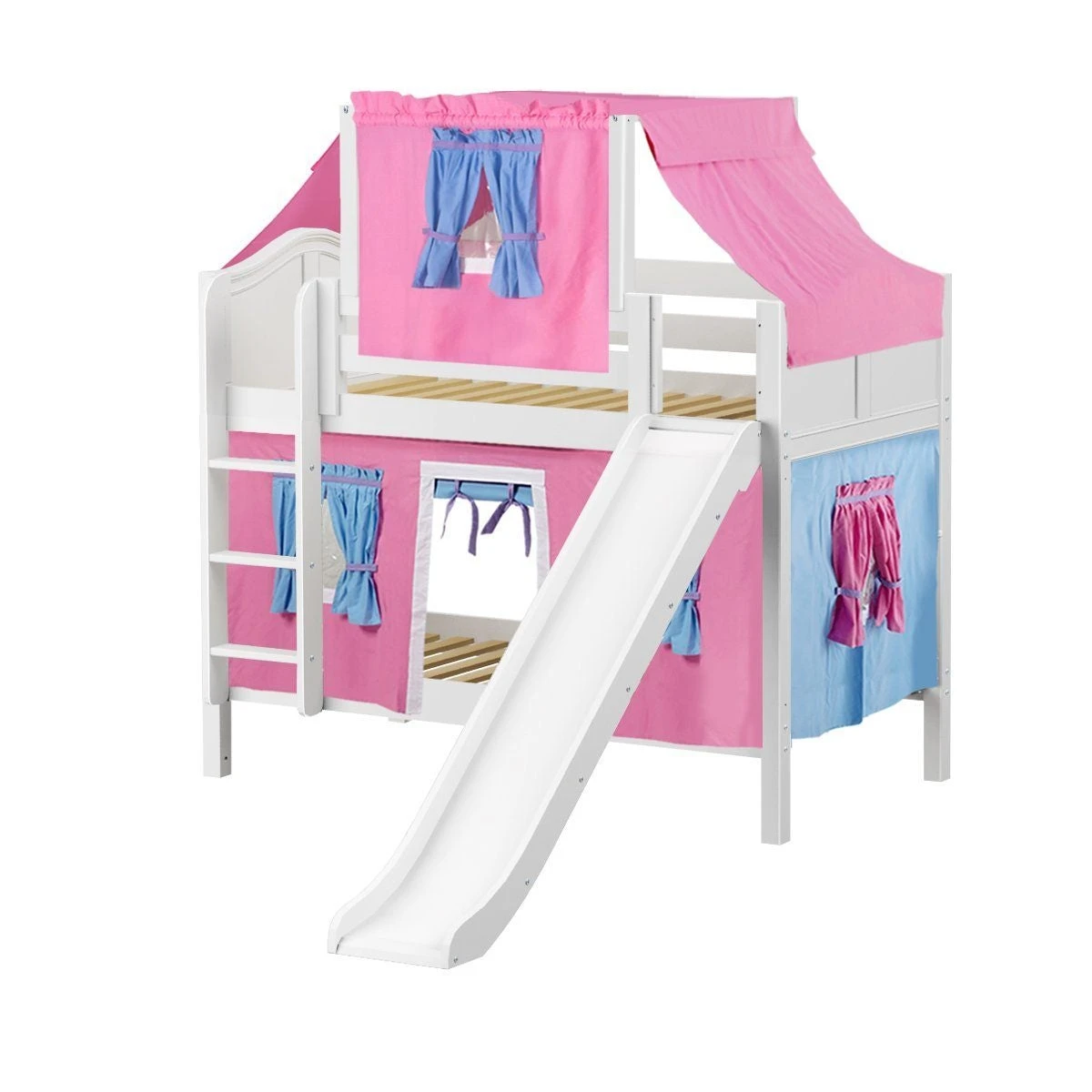 Maxtrix Twin Low Bunk Bed With Straight Ladder, Curtain, Top Tent + Slide 22 Maxtrix Twin Low Bunk Bed With Straight Ladder, Curtain, Top Tent + Slide - Image 20