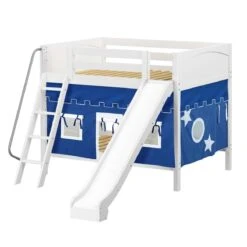 Maxtrix Full Medium Bunk Bed With Angled Ladder, Curtain + Slide -Babyletto Store HOORAY 22 WP