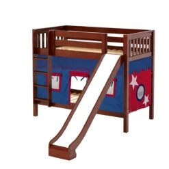 Maxtrix Twin Medium Bunk Bed With Straight Ladder, Curtain + Slide -Babyletto Store JOLLY 21 CS