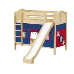 Maxtrix Twin Medium Bunk Bed With Straight Ladder, Curtain + Slide -Babyletto Store JOLLY 21 NC