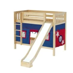 Maxtrix Twin Medium Bunk Bed With Straight Ladder, Curtain + Slide -Babyletto Store JOLLY 21 NS