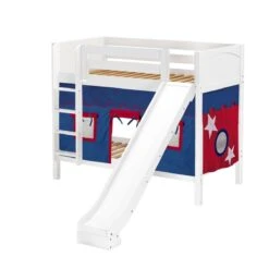 Maxtrix Twin Medium Bunk Bed With Straight Ladder, Curtain + Slide -Babyletto Store JOLLY 21 WP