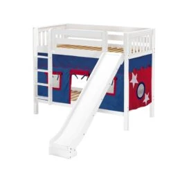 Maxtrix Twin Medium Bunk Bed With Straight Ladder, Curtain + Slide -Babyletto Store JOLLY 21 WS